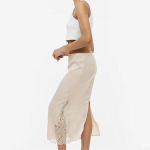 H&M Cream Lace Slip Midi Skirt